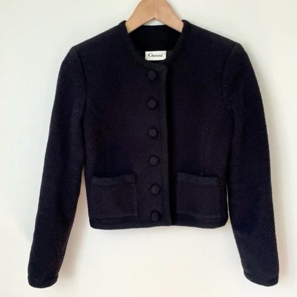 *SOLD* Ganni Cropped Cotton Blazer Button Jacket XS - Picture 1 of 9